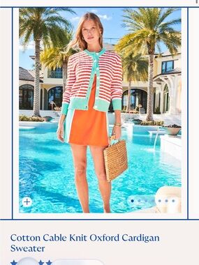 Addison Bay Cotton Cable Knit Oxford Cardigan Sweater